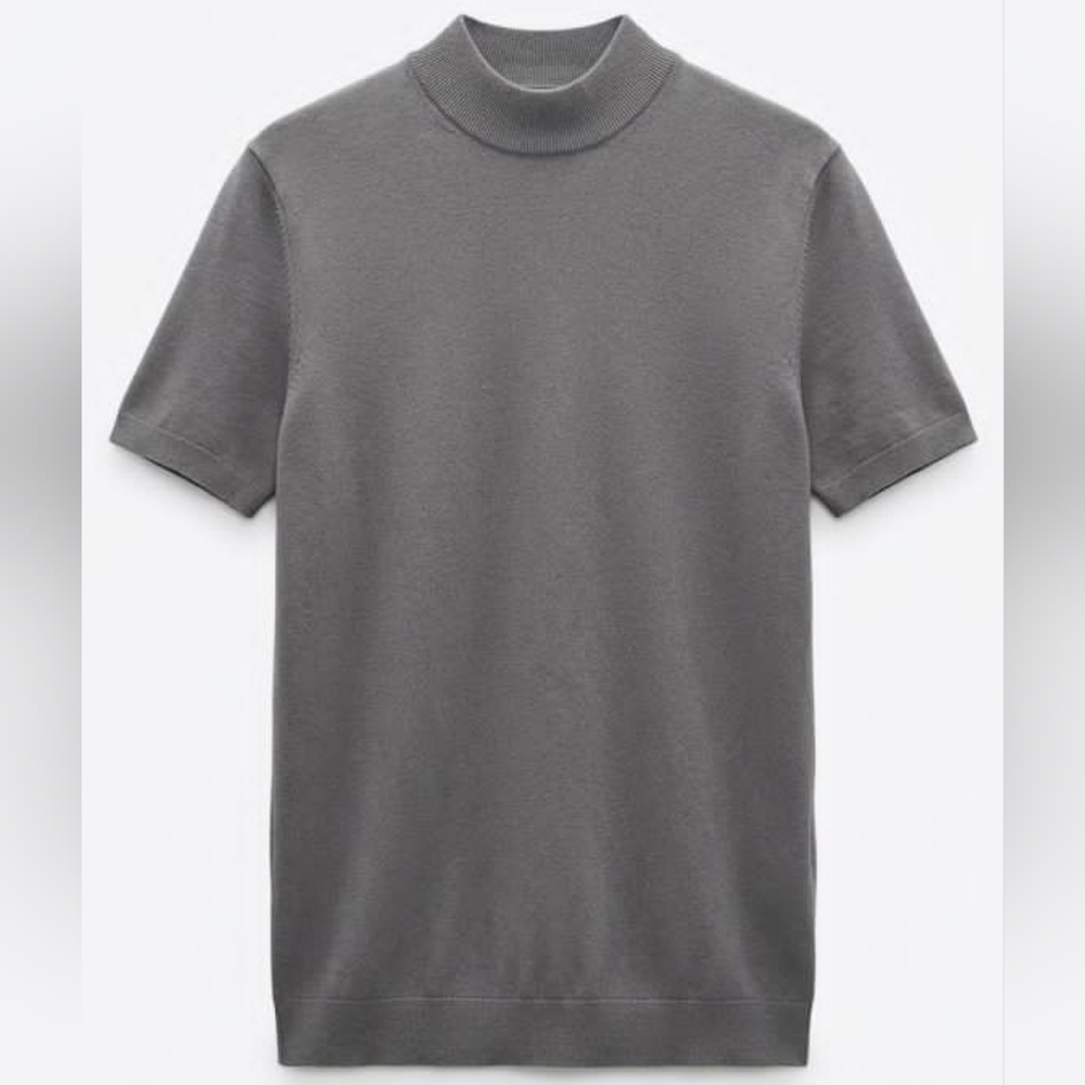ZARA arrival Grey Short Sleeve Mock Neck Knit Top Size L - Picture 2 of 12